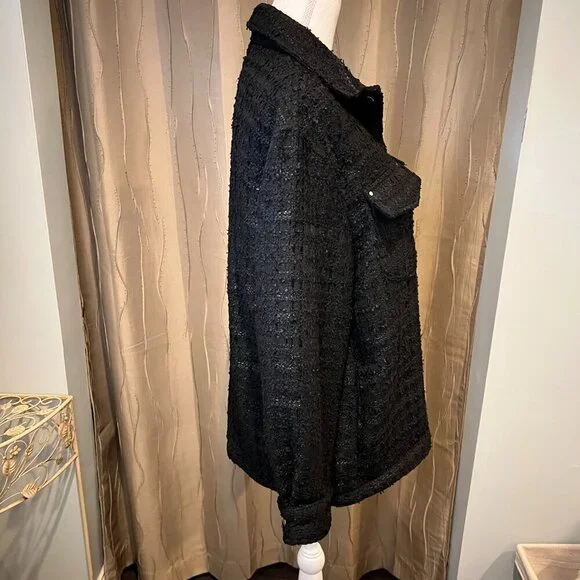 Zara Black Tweed Oversized Shirt Jacket, Size Small - Picture 11 of 16